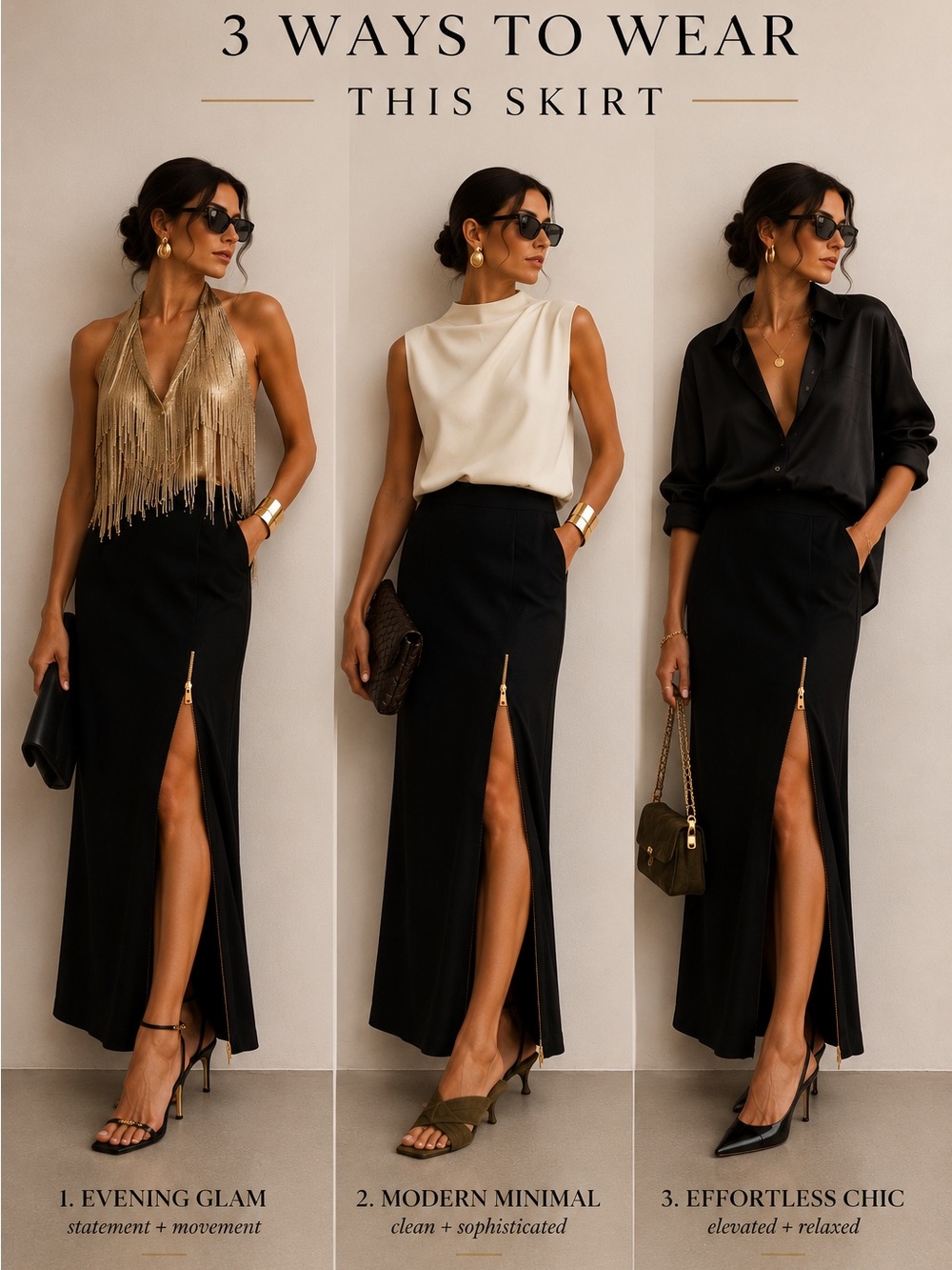 Ann Taylor Black Maxi Skirt with Gold Zip Slit